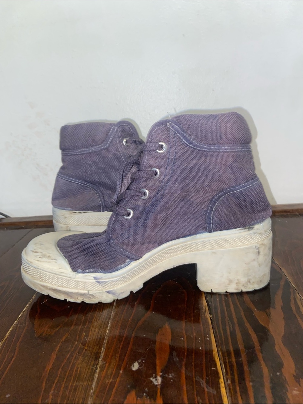 Chinese Laundry Alt Grunge Y2K Kidcore Purple Canvas Lace-Up Platform Booties